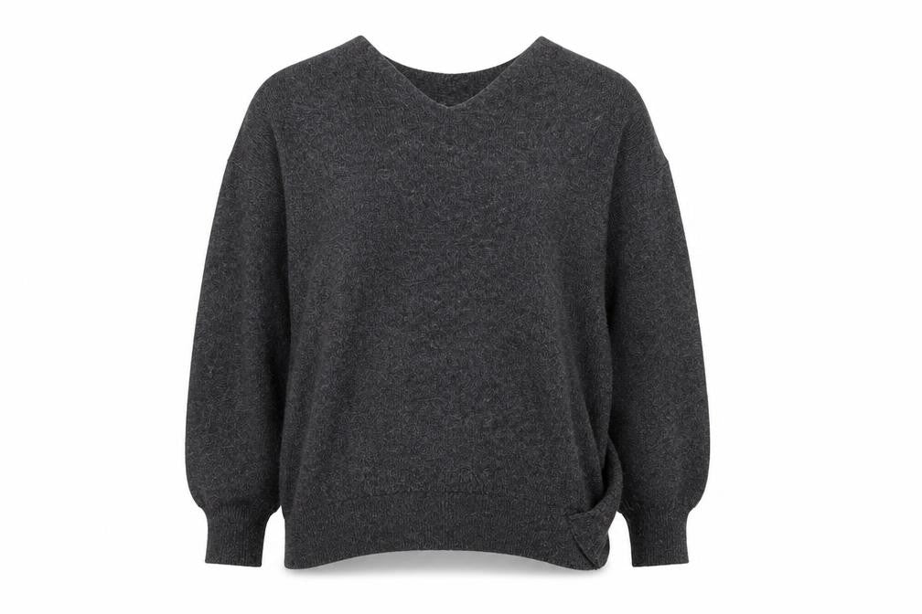 H&M Women’s Grey Wool Blend V-Neck Relaxed Fit Jumper XL