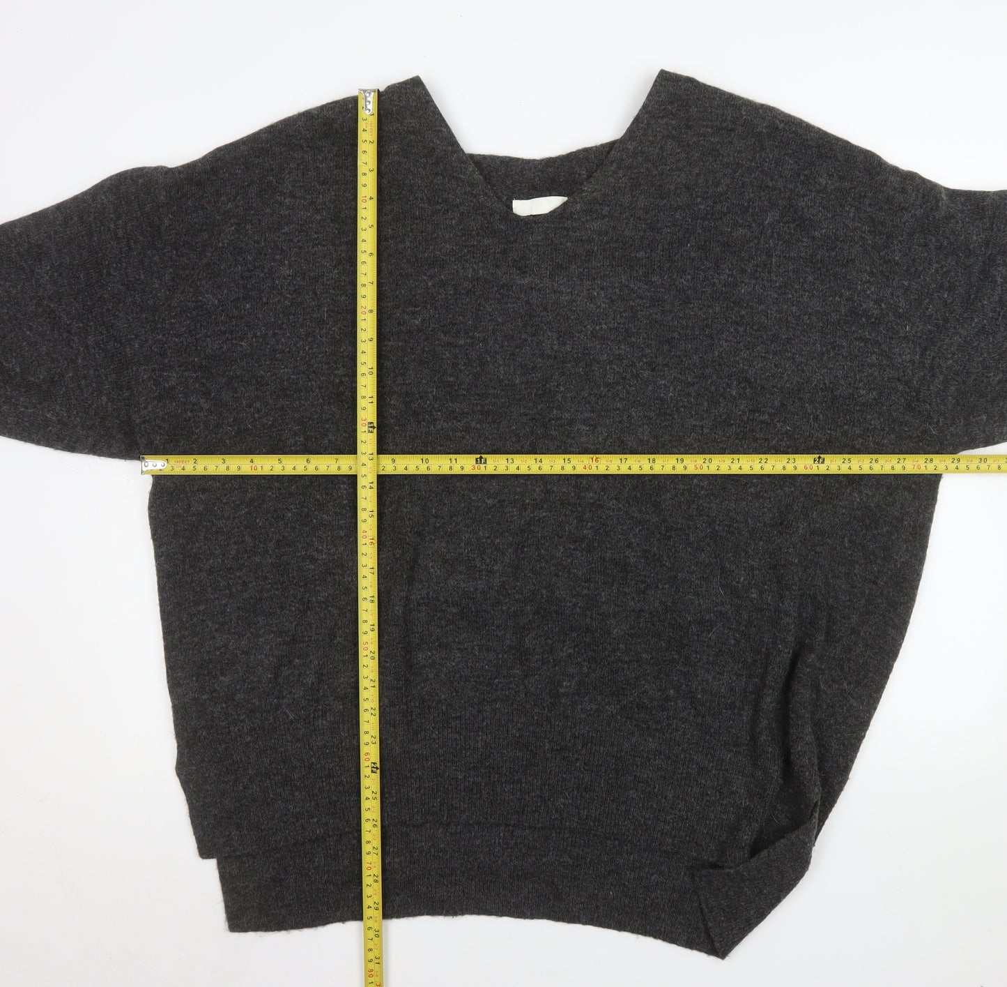H&M Women’s Grey Wool Blend V-Neck Relaxed Fit Jumper XL