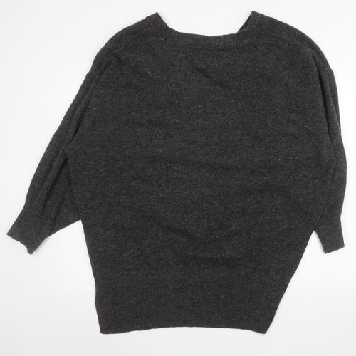 H&M Women’s Grey Wool Blend V-Neck Relaxed Fit Jumper XL