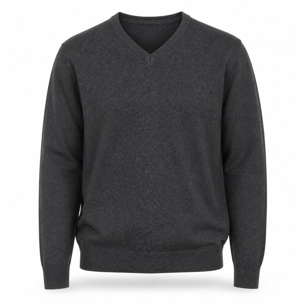 Front view of Marks & Spencer Men's Grey Cotton V-Neck Jumper M