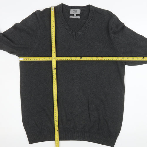 Marks and Spencer Men's Grey Cotton V-Neck Jumper M