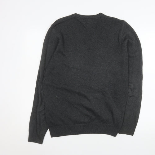 Marks and Spencer Men's Grey Cotton V-Neck Jumper M