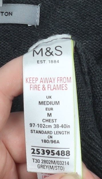 Marks and Spencer Men's Grey Cotton V-Neck Jumper M