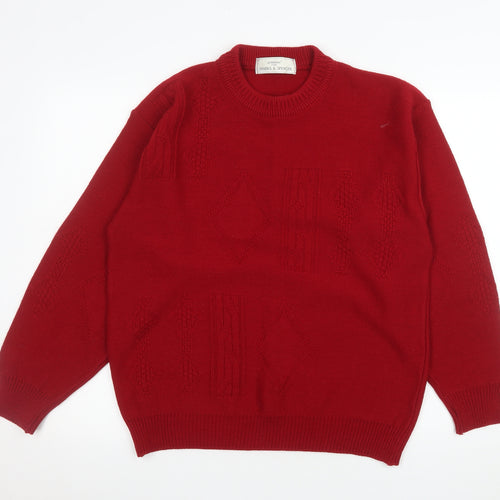 Marks and Spencer Men’s Red Acrylic Geometric Pullover Jumper Medium