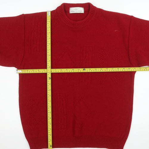 Marks and Spencer Men’s Red Acrylic Geometric Pullover Jumper Medium
