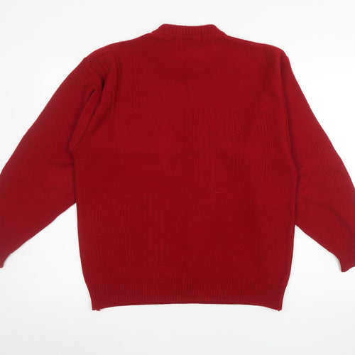 Marks and Spencer Men’s Red Acrylic Geometric Pullover Jumper Medium