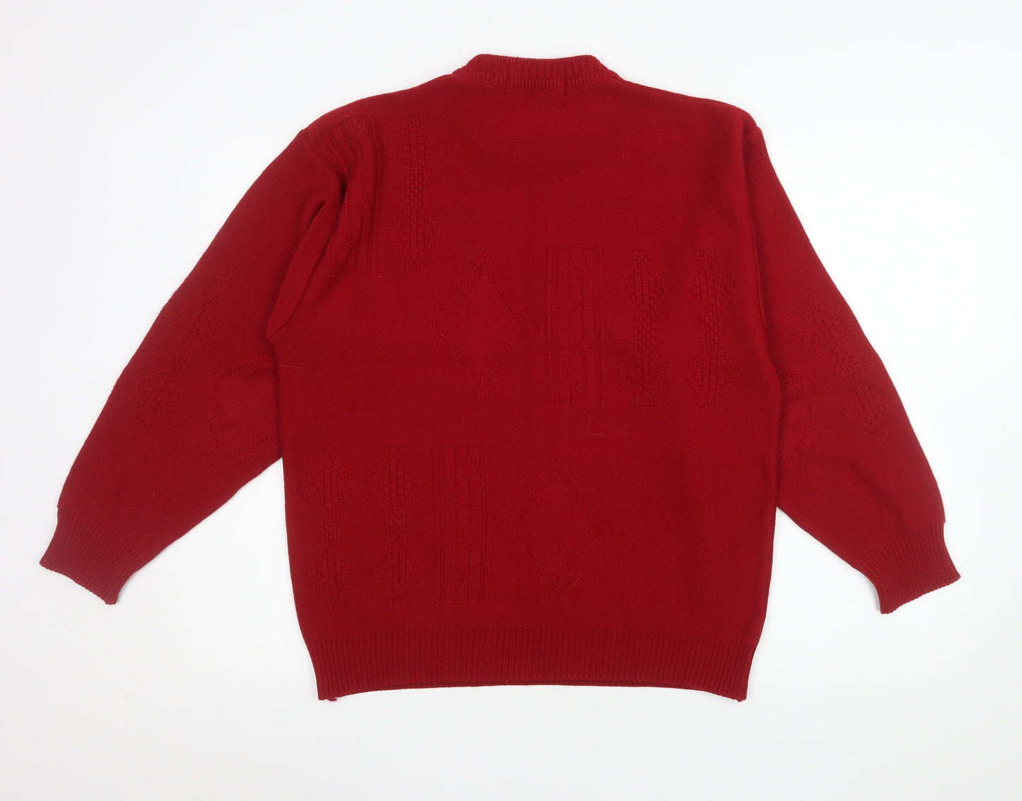 Marks and Spencer Men’s Red Acrylic Geometric Pullover Jumper Medium