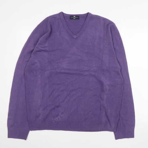 Marks and Spencer Men's Purple XL V-Neck Acrylic Jumper