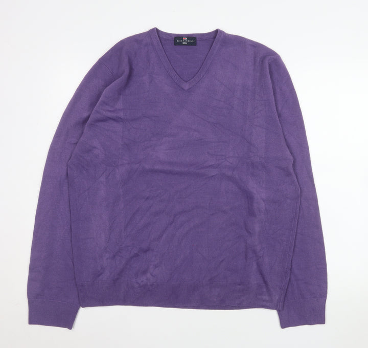 Marks and Spencer Men's Purple XL V-Neck Acrylic Jumper