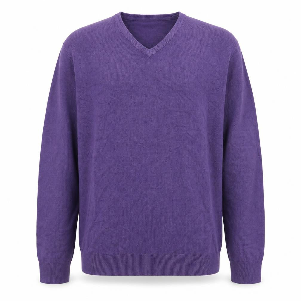 Marks and Spencer Men's Purple XL V-Neck Acrylic Jumper