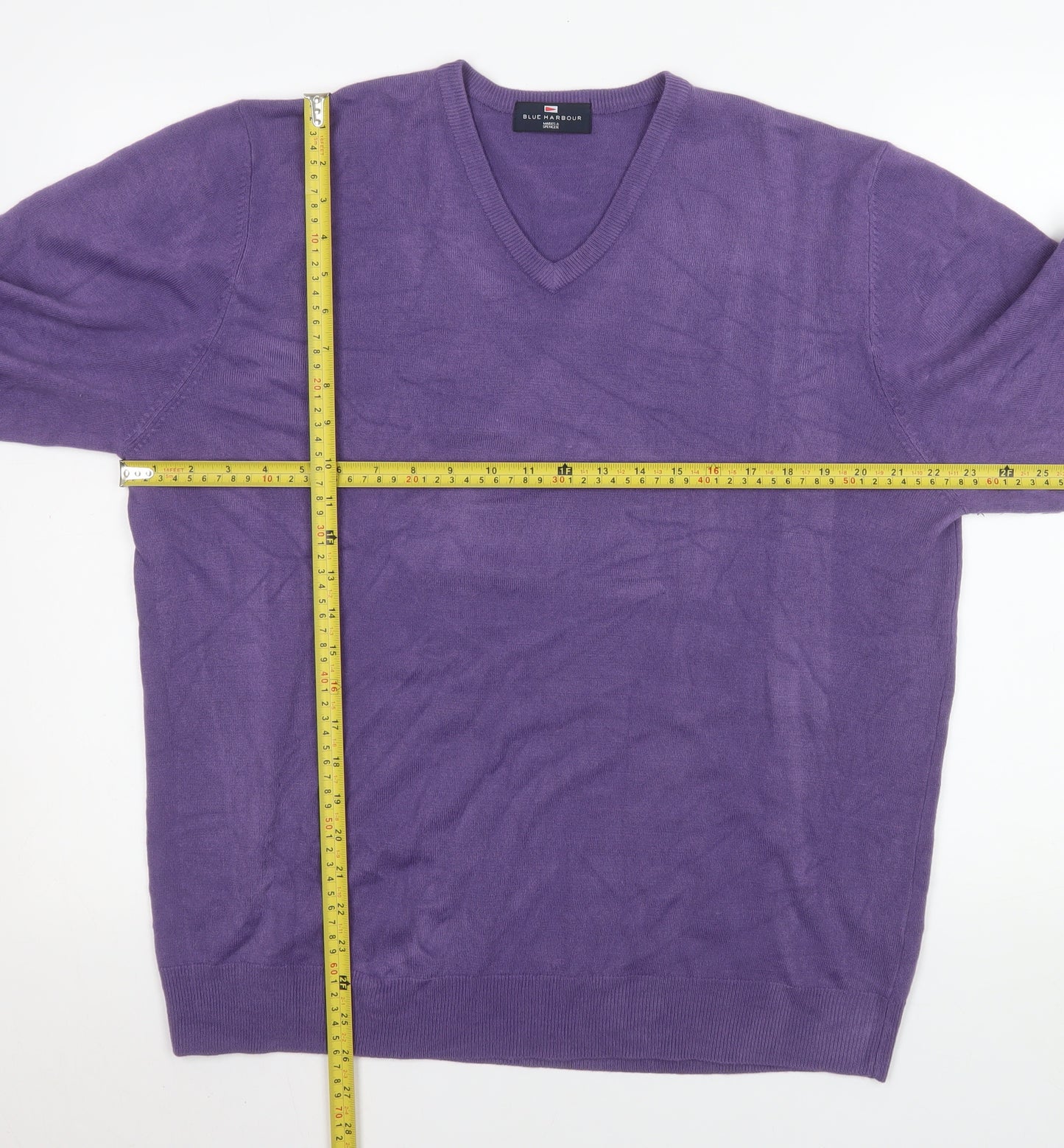 Marks and Spencer Men's Purple XL V-Neck Acrylic Jumper