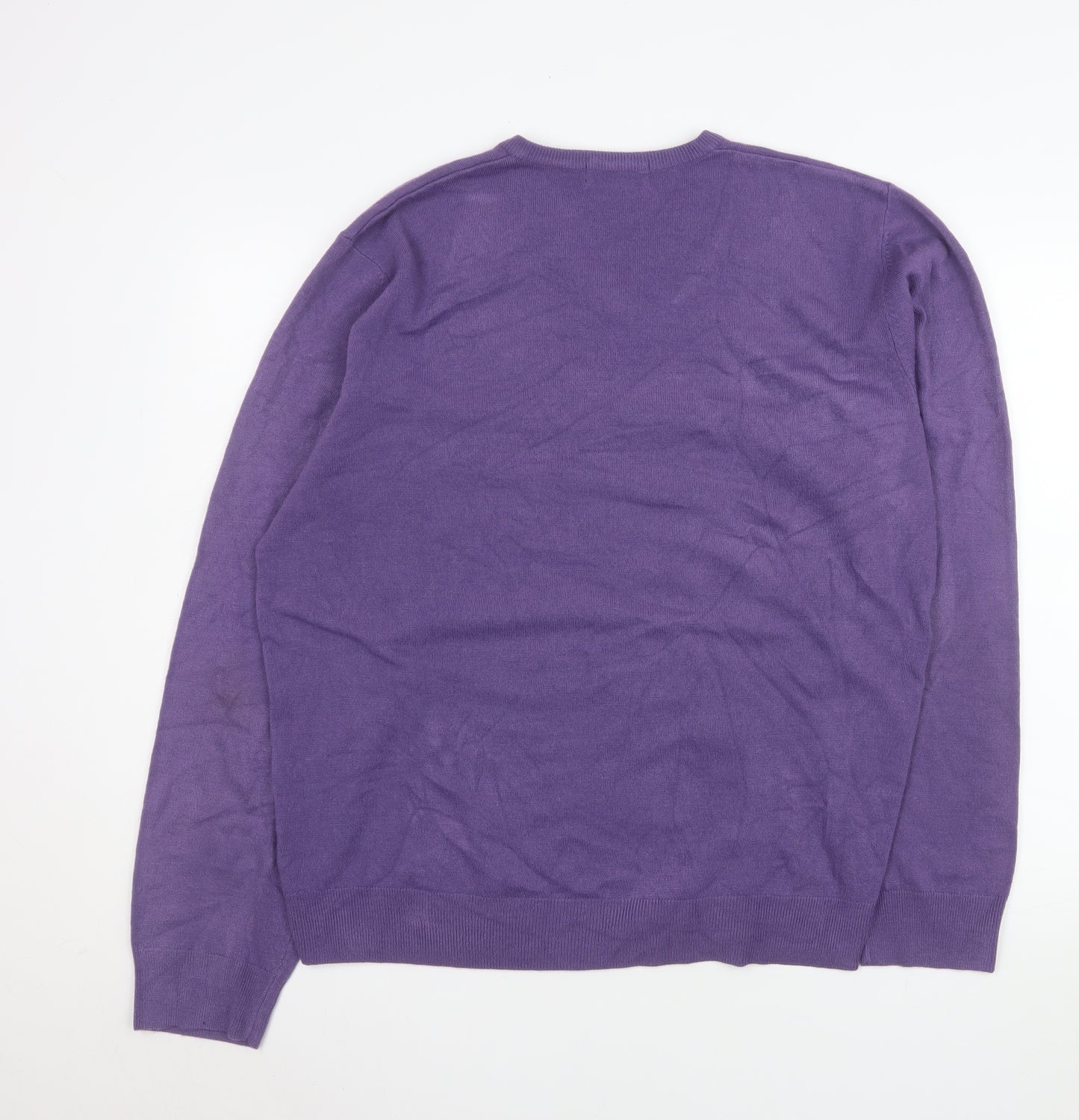 Marks and Spencer Men's Purple XL V-Neck Acrylic Jumper