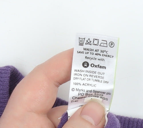 Marks and Spencer Men's Purple XL V-Neck Acrylic Jumper