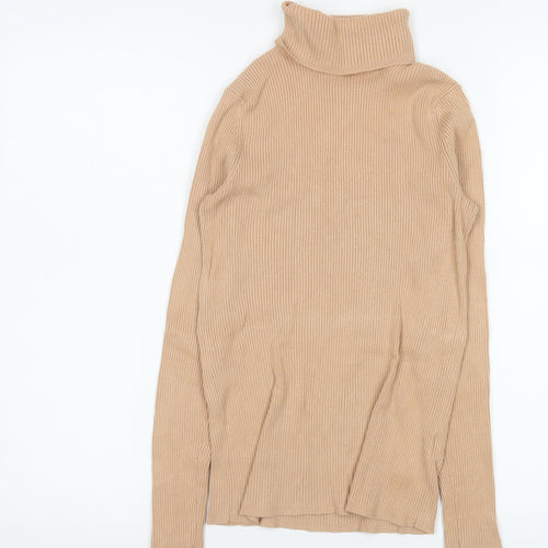 Marks and Spencer Women’s Beige Roll Neck Long Sleeve Slim Knit Jumper Size 8
