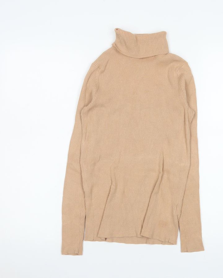 Marks and Spencer Women’s Beige Roll Neck Long Sleeve Slim Knit Jumper Size 8