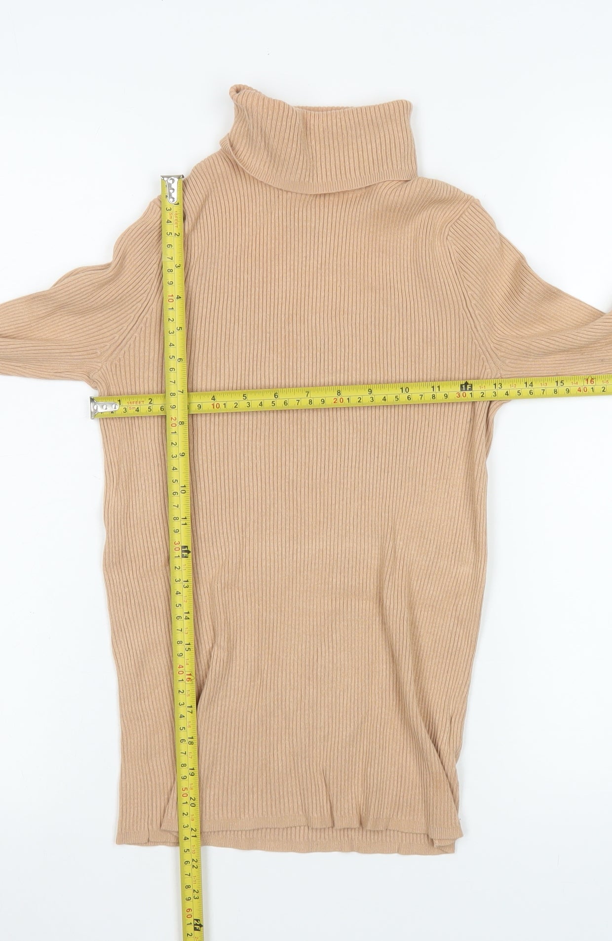 Marks and Spencer Women’s Beige Roll Neck Long Sleeve Slim Knit Jumper Size 8