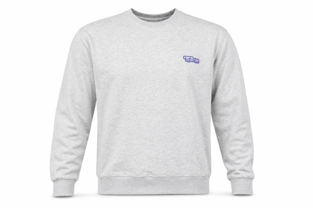 Front view of Jack & Jones men’s grey core logo pullover sweatshirt, size S