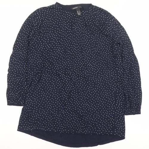 Mango Women Blue Polka Dot Cotton Crew Neck Jumper Size S