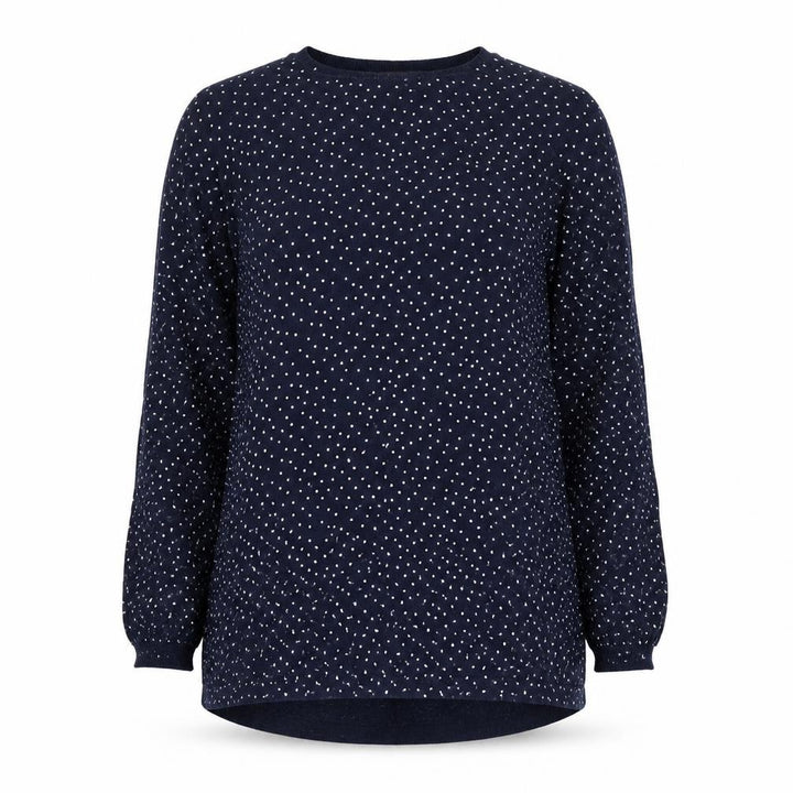 Mango Women Blue Polka Dot Cotton Crew Neck Jumper Size S