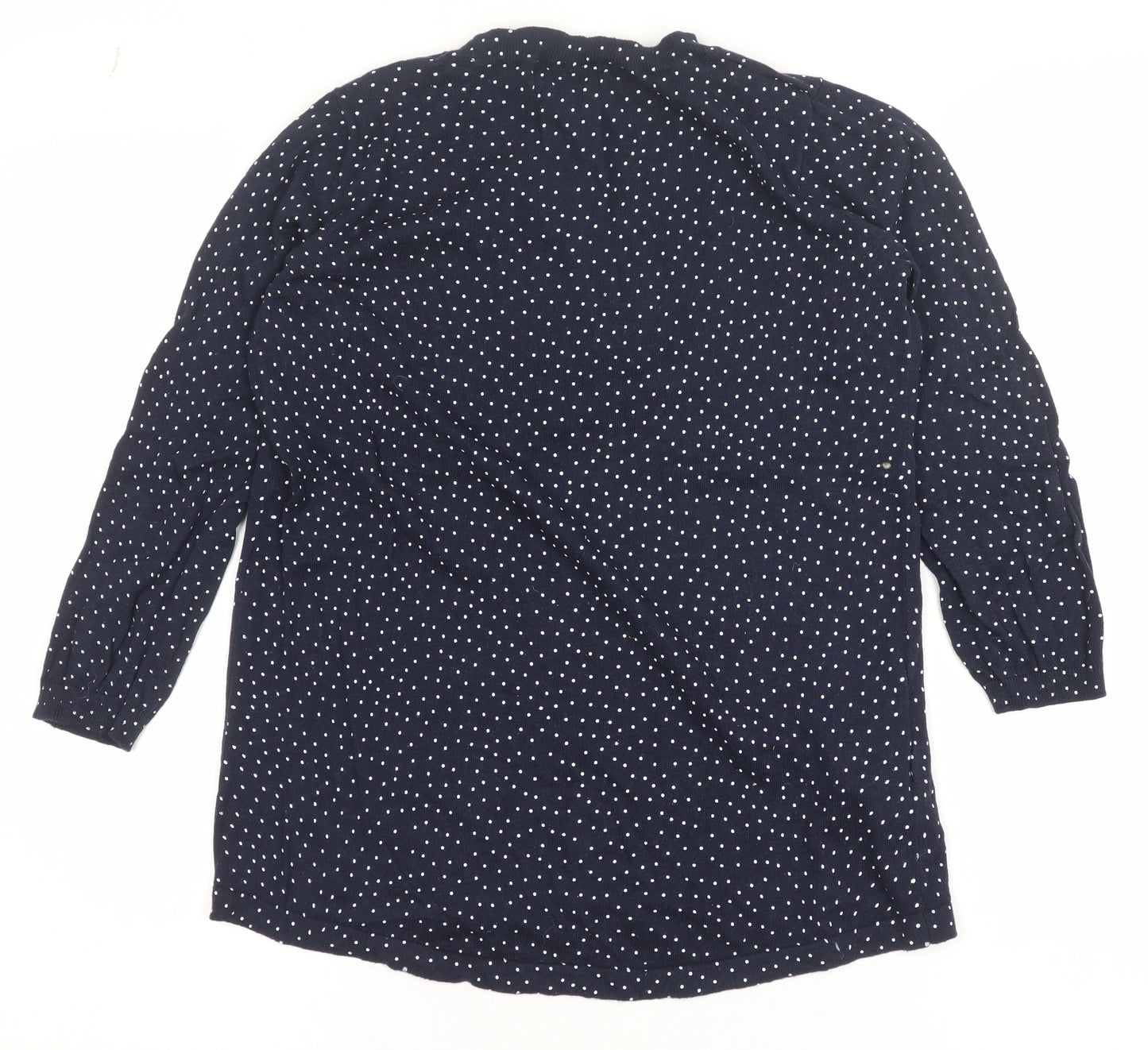 Mango Women Blue Polka Dot Cotton Crew Neck Jumper Size S