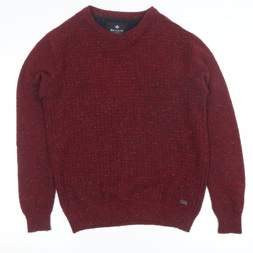 Baileys Men's Red Wool Blend Crew Neck Pullover Jumper Size L