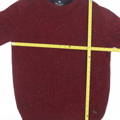 Baileys Men's Red Wool Blend Crew Neck Pullover Jumper Size L