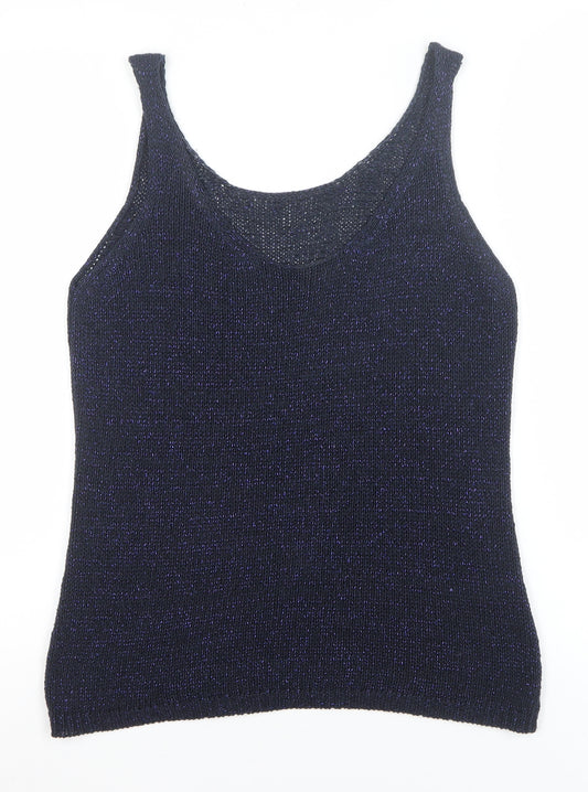Next Women Blue Metallic Knit Sleeveless Camisole Tank Top Size 12