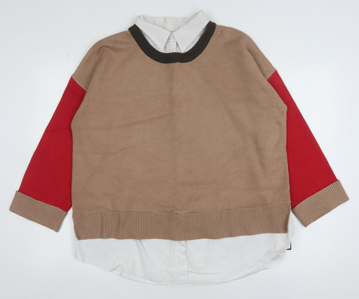 Next Women’s Beige Colour Block Pullover Jumper Size 16
