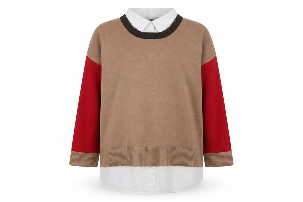 Front view of Next Women’s Beige Colour Block jumper, size UK 16