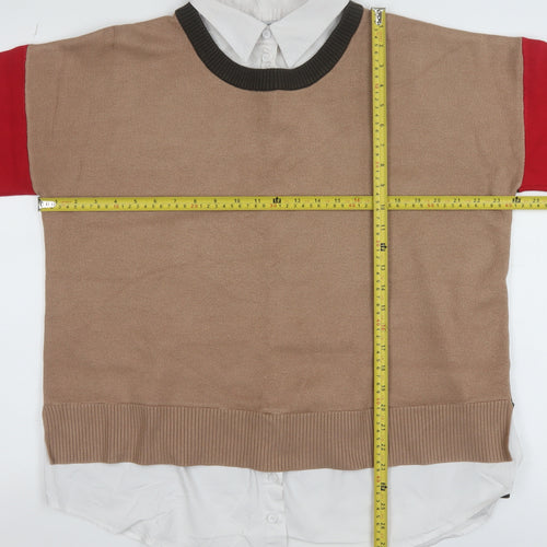 Next Women’s Beige Colour Block Pullover Jumper Size 16