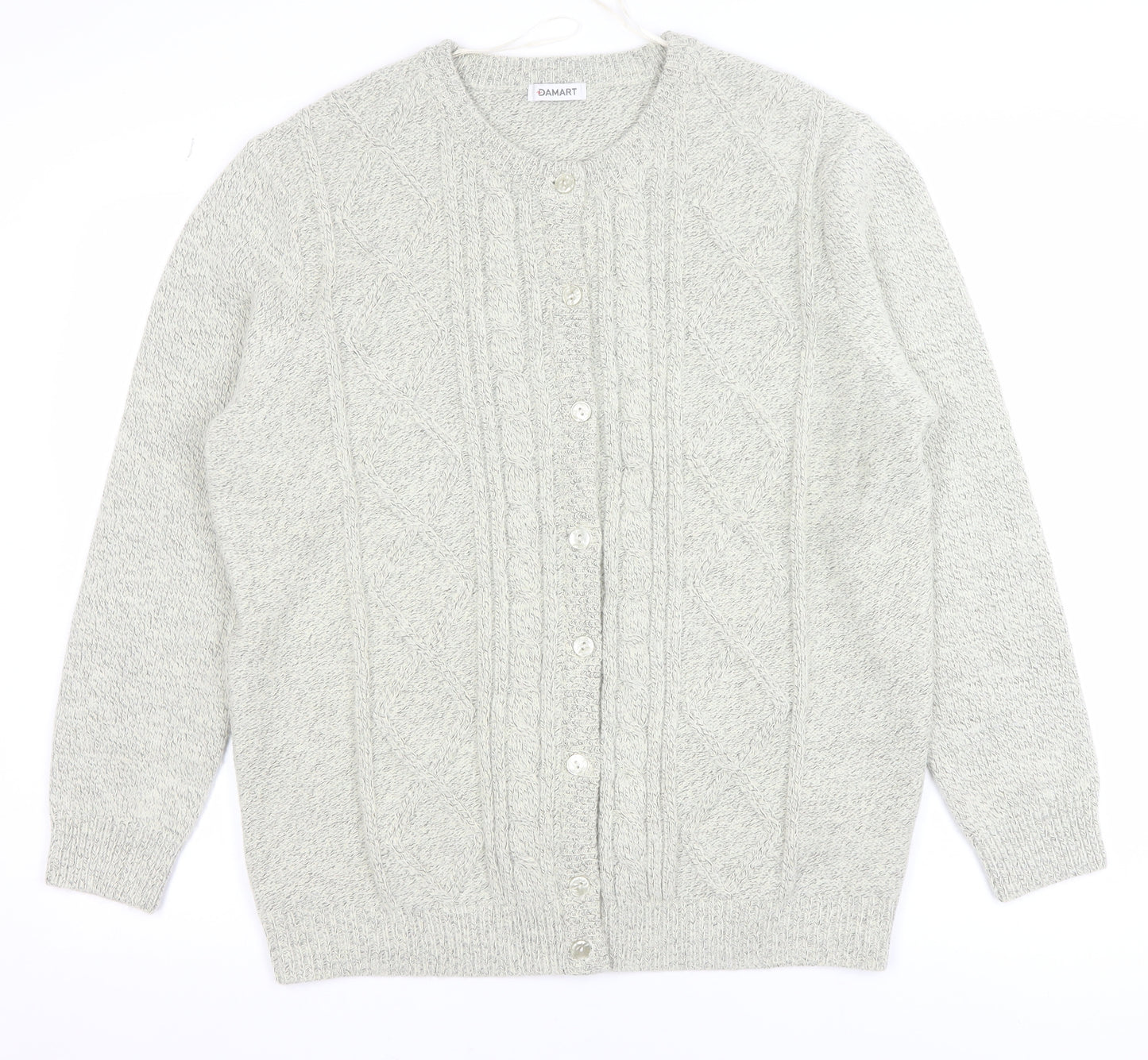 Damart Men's Grey L Cable-Knit Button Cardigan Jumper