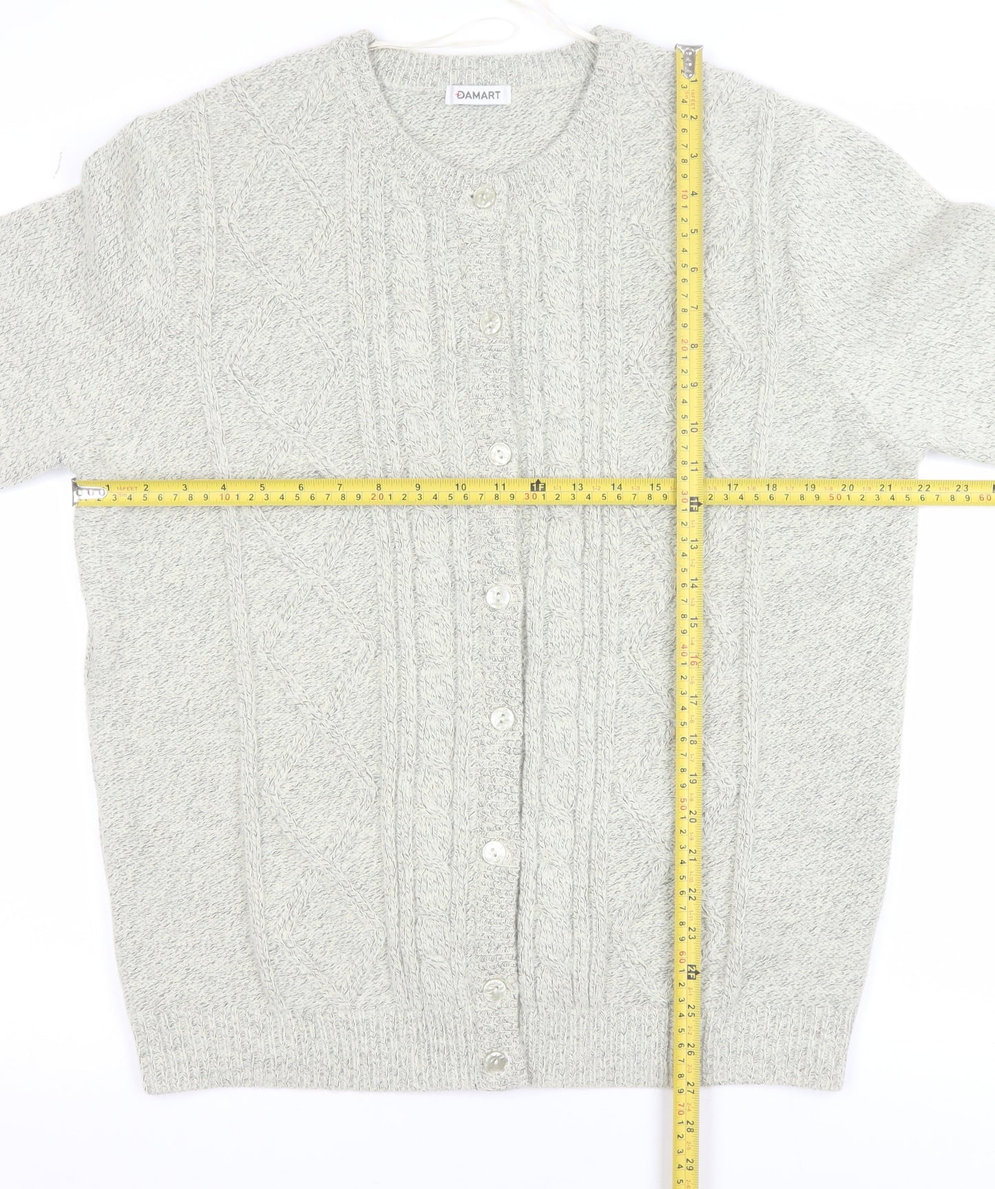 Damart Men's Grey L Cable-Knit Button Cardigan Jumper