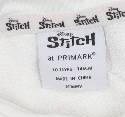 Primark Girls White Stitch Pullover Hoodie 10-11 Years Long Sleeve Disney