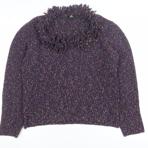 Marks and Spencer Per Una Women Purple Multicoloured XL Fringe Wool Jumper