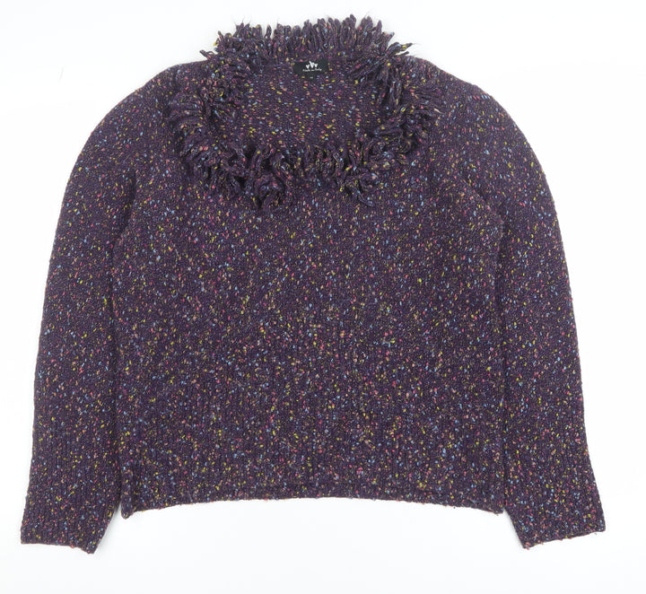 Marks and Spencer Per Una Women Purple Multicoloured XL Fringe Wool Jumper