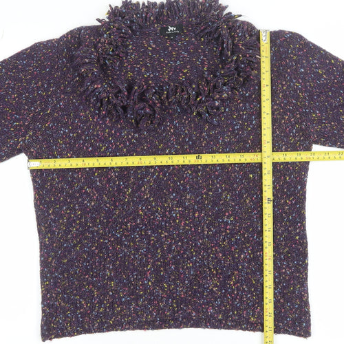 Marks and Spencer Per Una Women Purple Multicoloured XL Fringe Wool Jumper