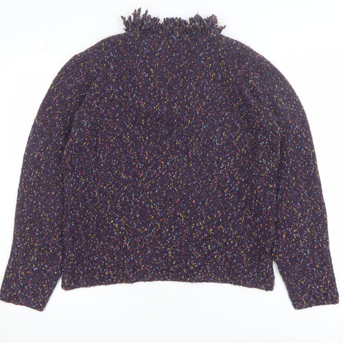 Marks and Spencer Per Una Women Purple Multicoloured XL Fringe Wool Jumper