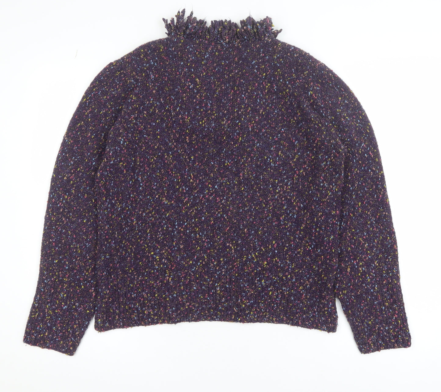 Marks and Spencer Per Una Women Purple Multicoloured XL Fringe Wool Jumper