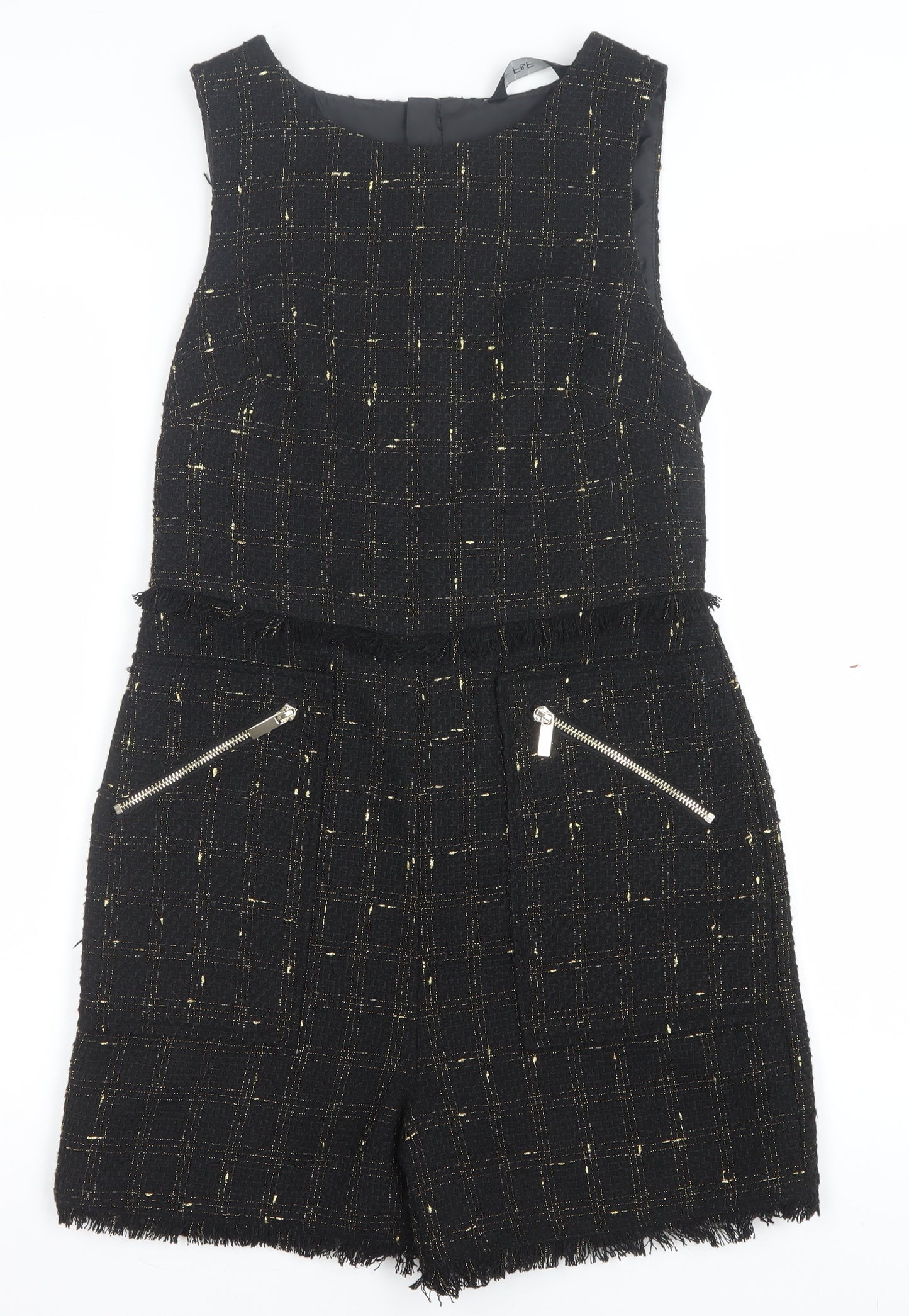F&F Women's Black Gold Tweed Sleeveless Playsuit Size 8