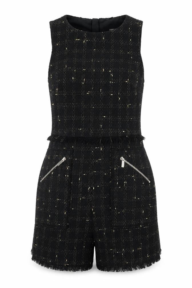 F&F Women's Black Gold Tweed Sleeveless Playsuit Size 8