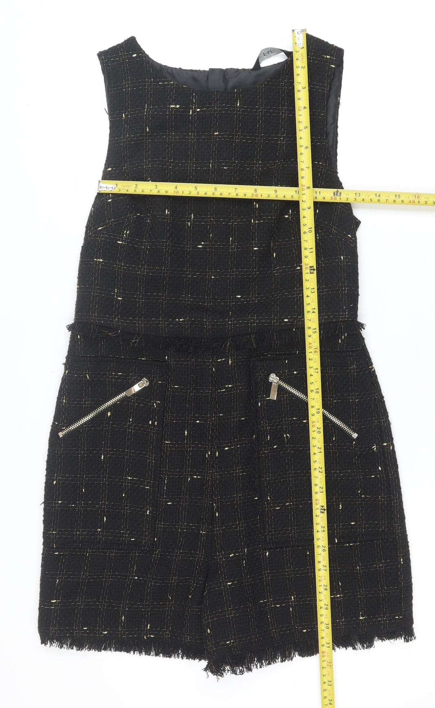 F&F Women's Black Gold Tweed Sleeveless Playsuit Size 8