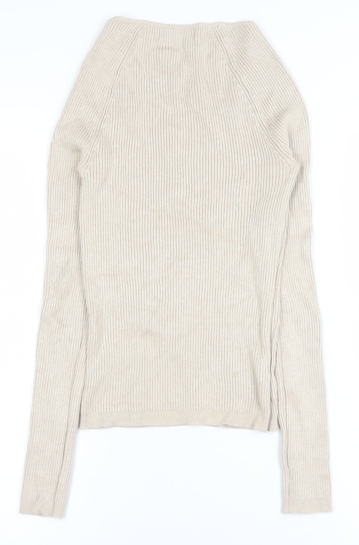 Primark Women Beige V-Neck Ribbed Knit Long Sleeve Top Size S