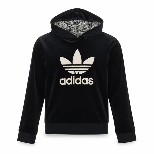Adidas Girls Black Velvet Pullover Hoodie 13-14 Years Logo Hooded Sweatshirt