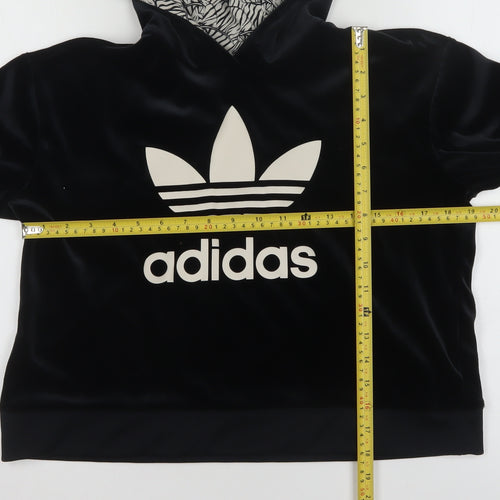 Adidas Girls Black Velvet Pullover Hoodie 13-14 Years Logo Hooded Sweatshirt