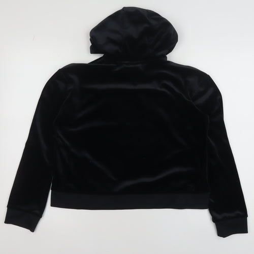 Adidas Girls Black Velvet Pullover Hoodie 13-14 Years Logo Hooded Sweatshirt