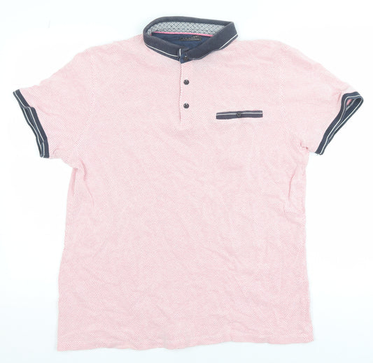 Primark Men's Pink Geometric Short Sleeve Polo Shirt XL Cotton