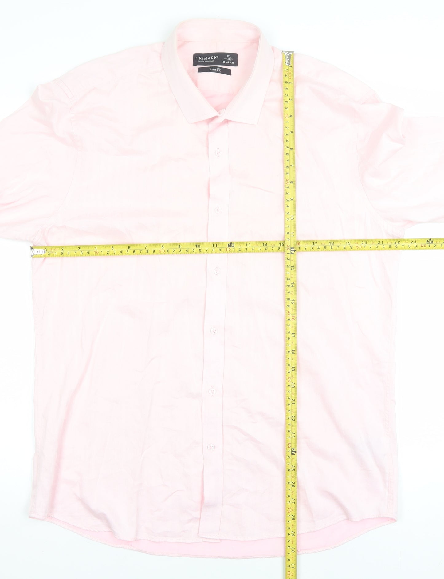 Primark Men's Pink 2XL Slim Fit Long Sleeve Formal Dress Shirt