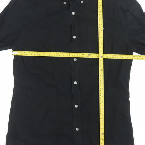 River Island Men's Black Cotton Button-Up Long Sleeve Shirt Size M