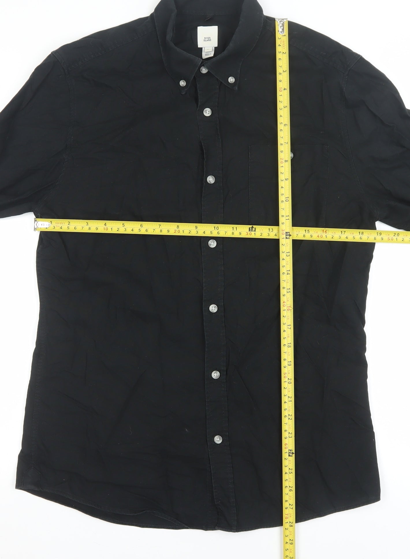 River Island Men's Black Cotton Button-Up Long Sleeve Shirt Size M