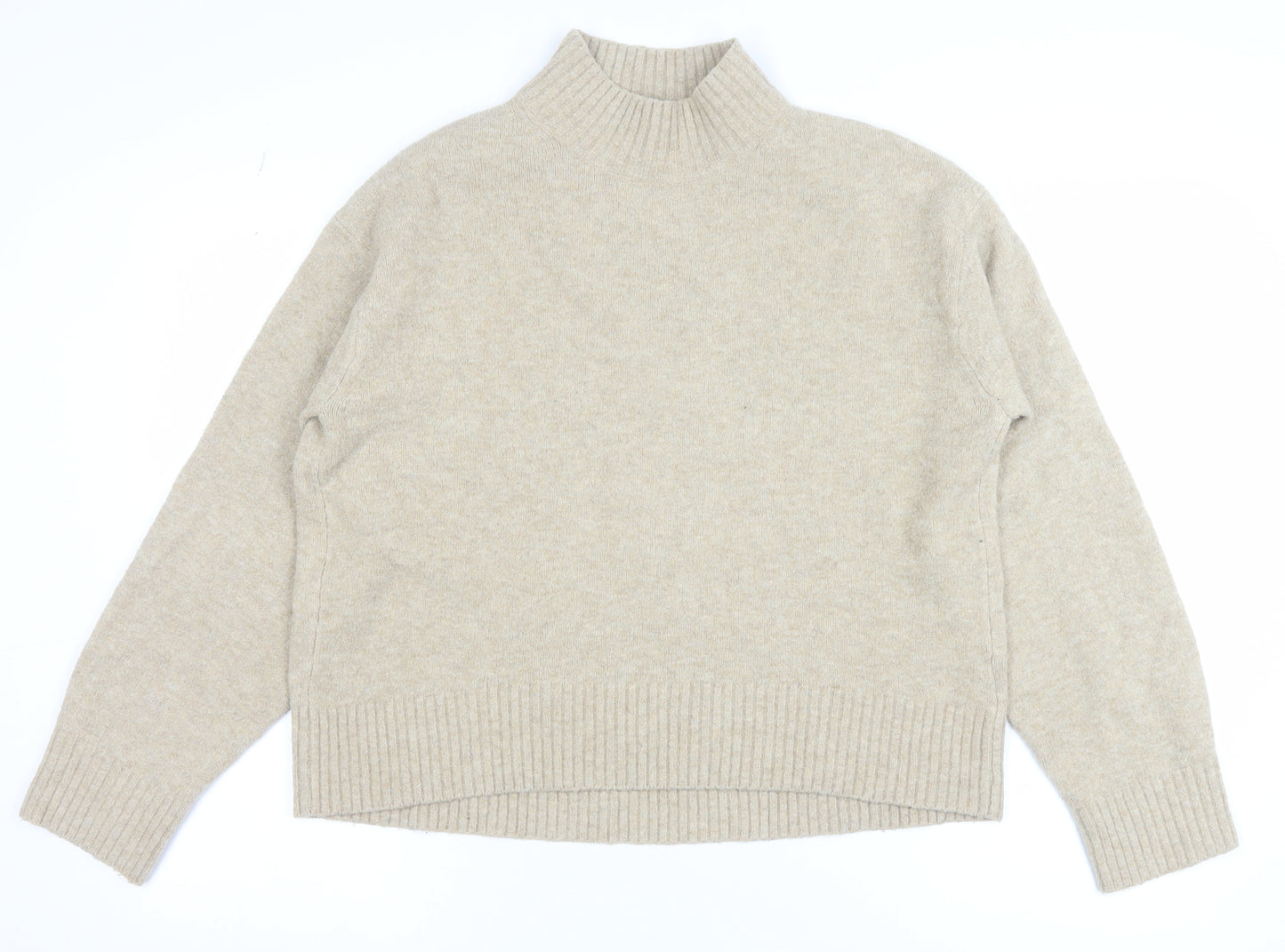 Uniqlo Womens Beige Mock Neck Long Sleeve Pullover Jumper Size S